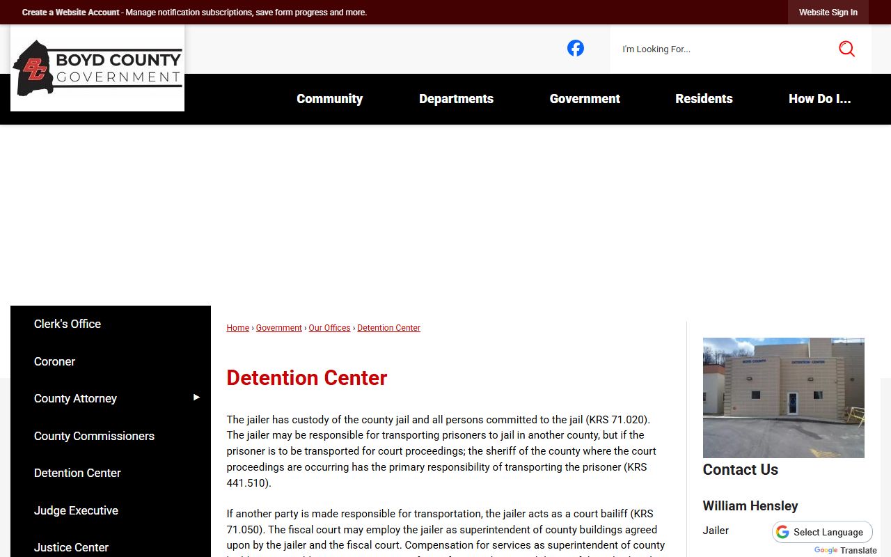Boyd County court records detention center page