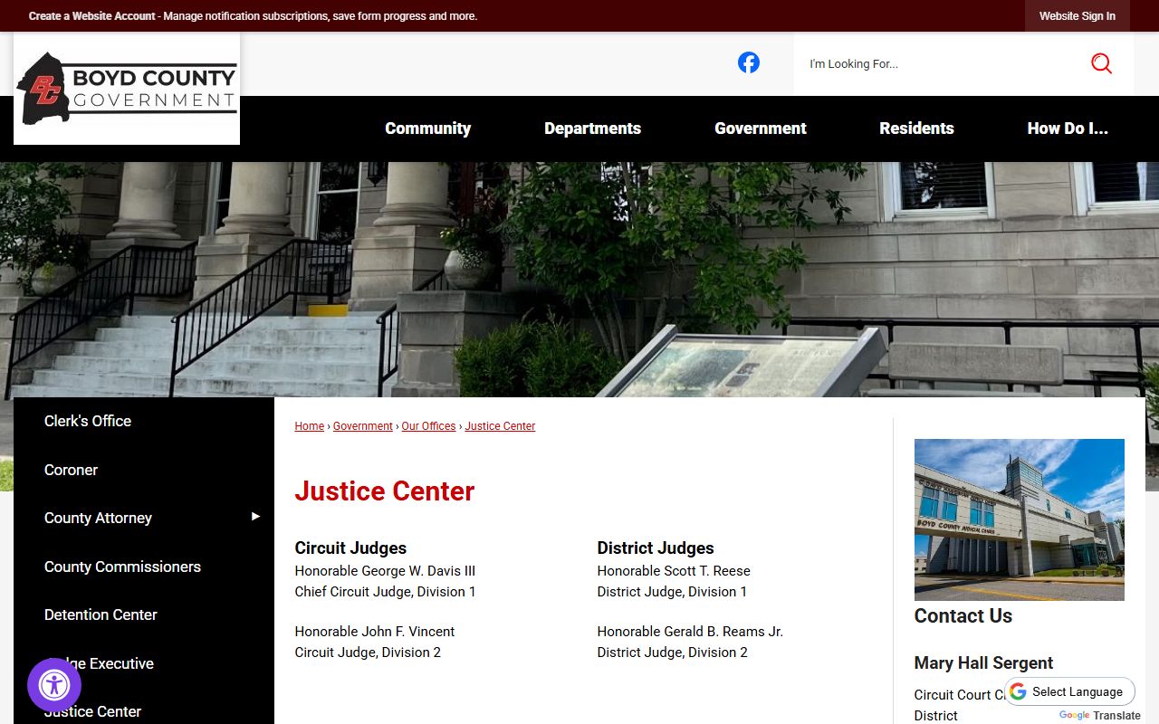 Boyd County court records Justice Center page