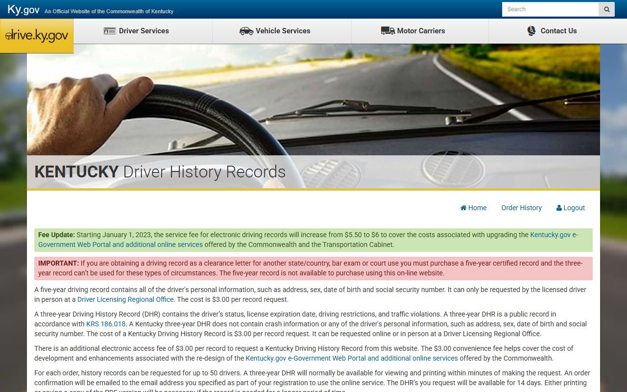 Boyd County traffic court records Kentucky online DHR portal