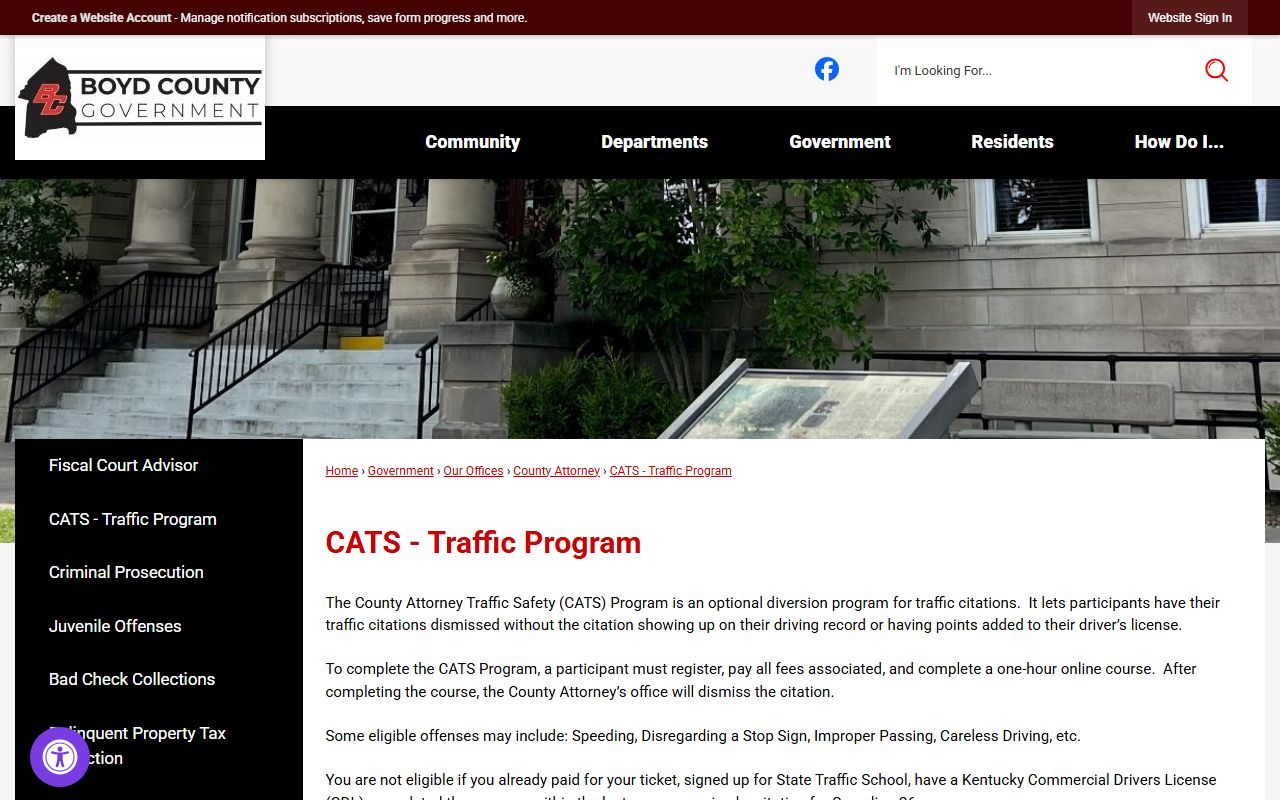 Boyd County traffic court records CATS diversion program